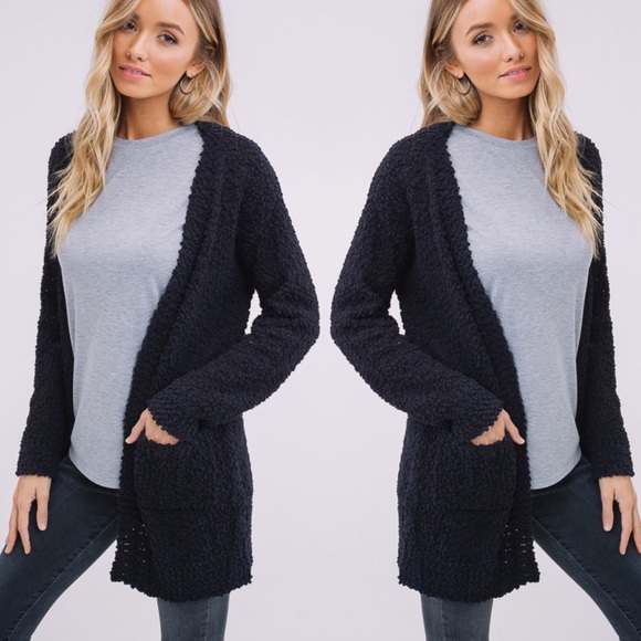 BLACK POPCORN TEXTURE CARDIGAN - Picture 1 of 3